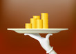 hands holding a tray with money