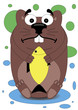 beaver holding in the paws of a goldfish