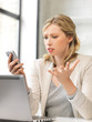 confused woman with cell phone