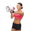 woman with megaphone pointing at something
