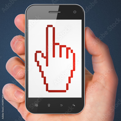 Illustration: Advertising concept: Mouse Cursor on smartphone Advertising concept: Mouse Cursor on smartphone
