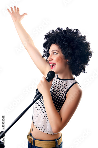 Photo: Woman with afro haircut on white Woman with afro haircut on white