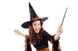 Witch with wand isolated on the white