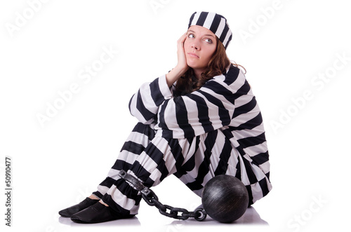 Photo: Prisoner in striped uniform on white Prisoner in striped uniform on white