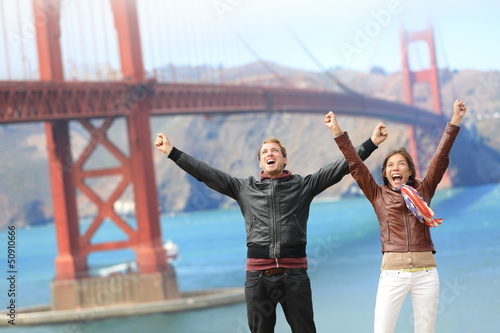 Photo: San Francisco happy people at Golden Gate Bridge San Francisco happy people at Golden Gate Bridge