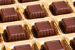 Gilded box of chocolates candy close-up.