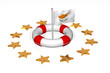 White life buoy with rope isolated and flag of Cyprus