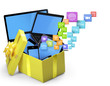 mobile tablet devices and the open gift box