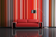 Modern interior with red sofa 3d render