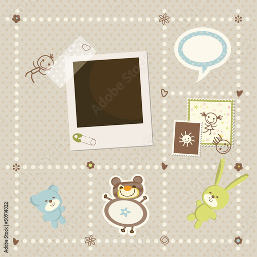 Vector: baby boy card with photo frame baby boy card with photo frame