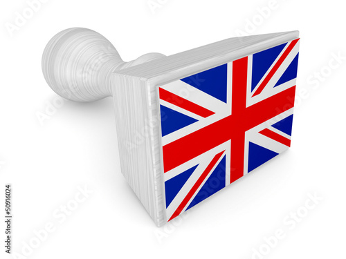 Illustration: Wooden stamp with british flag. Wooden stamp with british flag.