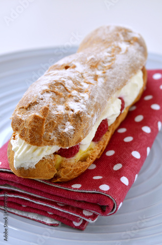 Photo: Choux pastry cream eclair slice Choux pastry cream eclair slice