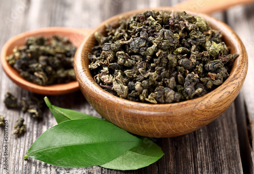 Photo: Dried green tea Dried green tea