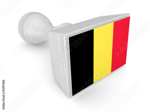 Illustration: Wooden stamp with belgian flag. Wooden stamp with belgian flag.