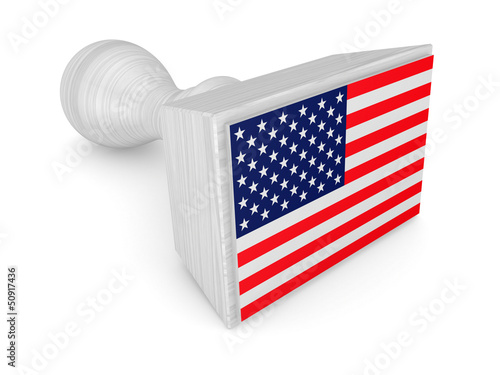Illustration: Wooden stamp with American flag. Wooden stamp with American flag.