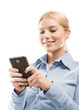 Close up of blonde woman using smart phone