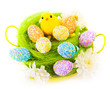Easter eggs and cute chick