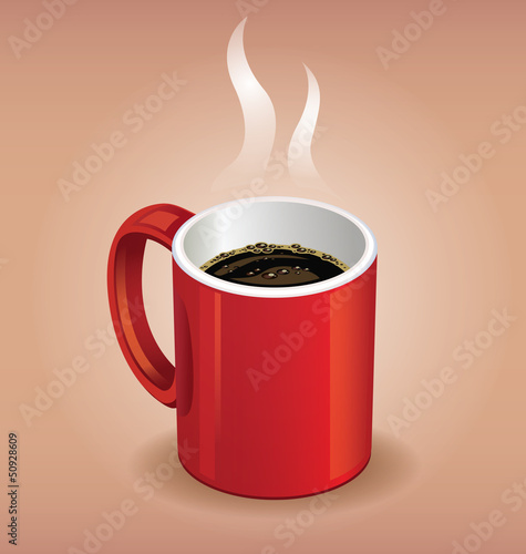 Vector: Red coffee cup on brown background Red coffee cup on brown background