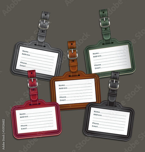 Vector: Leather luggage tags labels. Vector illustration Leather luggage tags labels. Vector illustration