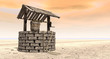 Wishing Well With Wooden Bucket On A Barren Landscape