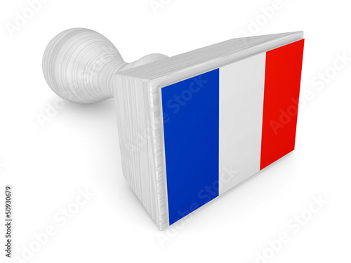 Illustration: Wooden stamp with french flag. Wooden stamp with french flag.