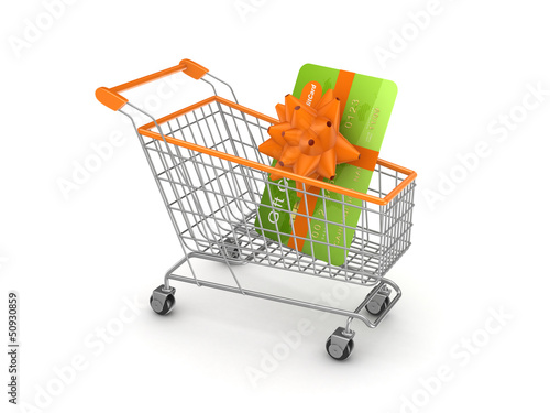 Illustration: Shopping trolley with credit card. Shopping trolley with credit card.