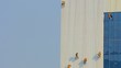 Workers clean the building. Time lapse.