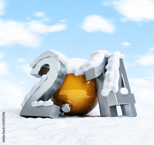 Illustration: happy new year 2014 snow-covered inscription against happy new year 2014 snow-covered inscription against