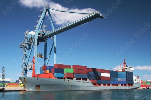 Photo: Great container ship working with special crane Great container ship working with special crane
