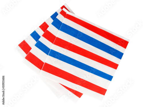 Photo: Red white and blue striped natpkins, serviettes - isolated Red white and blue striped natpkins, serviettes - isolated