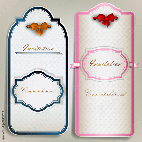 Vector: Card notes with ribbons. Vintage invitations Card notes with ribbons. Vintage invitations