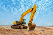 excavator loader machine during earthmoving works outdoors