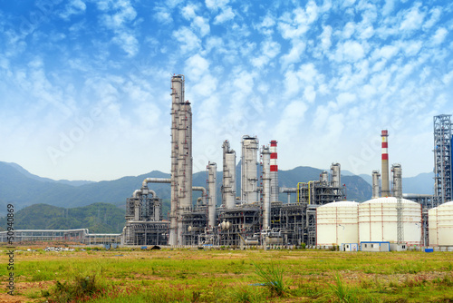Photo: .gas processing factory. landscape with gas and oil industry .gas processing factory. landscape with gas and oil industry
