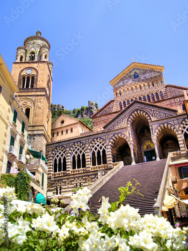 Photo: Ornate Amalfi Cathedral with flowers, Italy Ornate Amalfi Cathedral with flowers, Italy