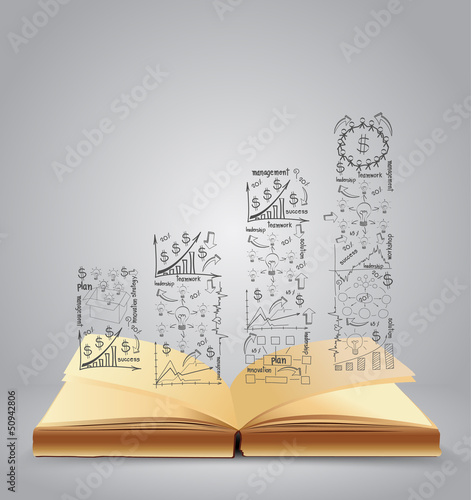 Vector: drawing business strategy plan concept on book drawing business strategy plan concept on book