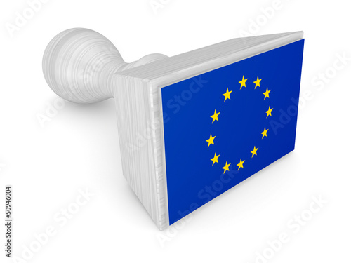 Illustration: Wooden stamp with european flag. Wooden stamp with european flag.