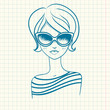 Fashionable girl in sunglasses. Drawn by hand.