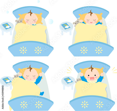 Vector: ベッドで眠る赤ちゃん お昼寝 男の子 ベッドで眠る赤ちゃん お昼寝 男の子