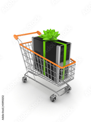 Illustration: PC in a shopping trolley. PC in a shopping trolley.