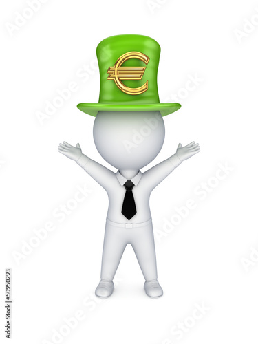 Illustration: 3d small person with sign of euro on top-hat. 3d small person with sign of euro on top-hat.