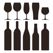 Vector: Bottles and glasses set Bottles and glasses set