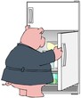 Pig looking in a refrigerator