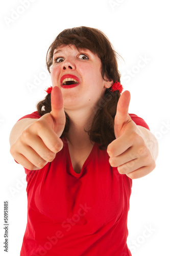 Photo: Funny girl with thumbs up Funny girl with thumbs up