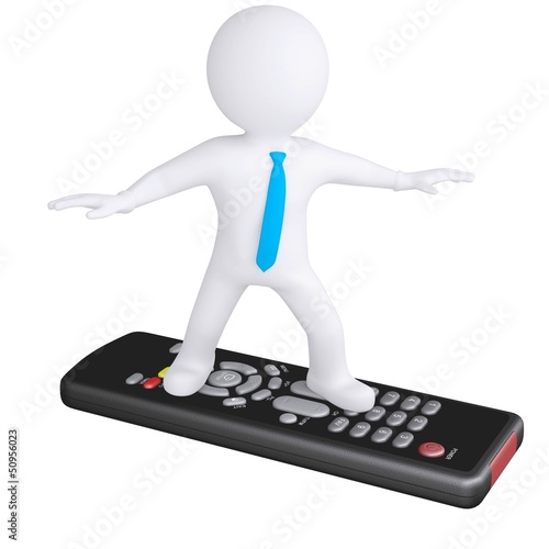 Illustration: 3d white man standing on the remote 3d white man standing on the remote