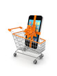 Mobile phone in a shopping trolley.
