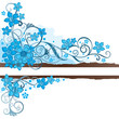 Brown grunge banner and turquoise flowers