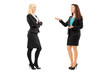 Full length portrait of a young professional women having a conv