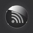 Glass rss button icon on metal background. Vector illustration
