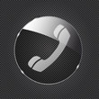 Glass phone button icon on metal background. Vector illustration