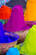 Colorful piles of powdered dyes used for Holi festival in India